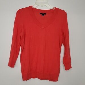 Anne Klein Sport Double V Neck Long Sleeve Sweater Preppy Athleisure Work Fall S